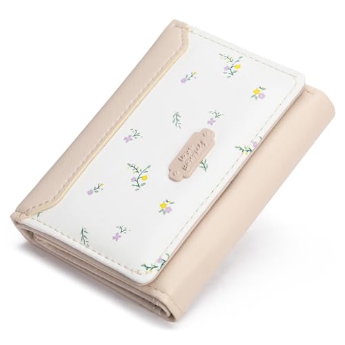 Image of GAEKEAO Small Wallet Women Leather Girls Cute Wallets Ladies Mini Trifold Card Holder Floral Pattern with ID Window Purse