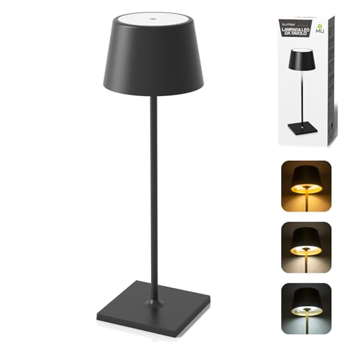 MU LIN Lampada da Tavolo Senza Fili in Metallo, Ricaricabile con Controllo Touch,3 Temperature di...
