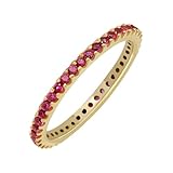 GOURIK 18K Yellow Gold Stackable Lab Created Ruby Ring for Women - Dainty Comfort Fit Non-Tarnishing Thin Band for Stacking - Light Weight Trendy Wedding Eternity Band Size O - Gifts for Her