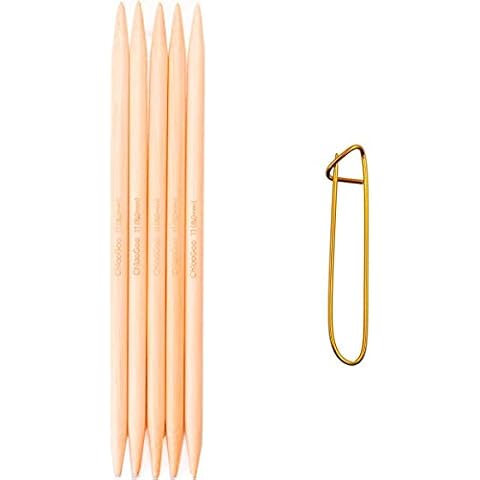 ChiaoGoo Knitting Needles DPN Double Pointed 8 inch (20cm) Bamboo Natural Size US 2 (2.75mm) Bundle with 1 Artsiga Crafts Stitch Holder 1017-2 Cover