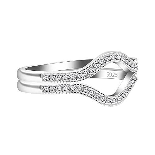 Uloveido Women's 925 Sterling Silver Cubic ZIrconia Curved Stackable Rings Set 2pcs Half Eternity Wedding Engagement Guard Enhancer Y15272