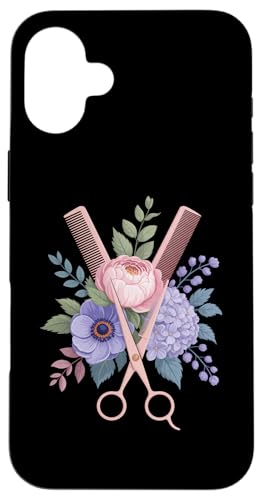理髪ハサミ コーム フラワー バーバーショップ スマホケース iPhone 16 Plus 用
