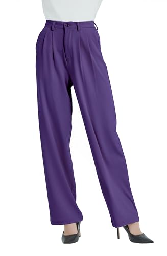 Tronjori Women High Waist Casual Straight Leg Dress Pants Office Work Trousers Suit Pants Back Elastic Waistband