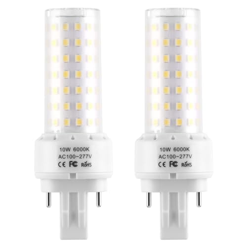 Lidesheng GX23-2 Base LED Light Bulb Plug and Play,6000K Cool White 2Pin LED PL Bulb, 13W 18W CFL Equivalent, Ballast Compatible (Cool White, 10W 2pcs)