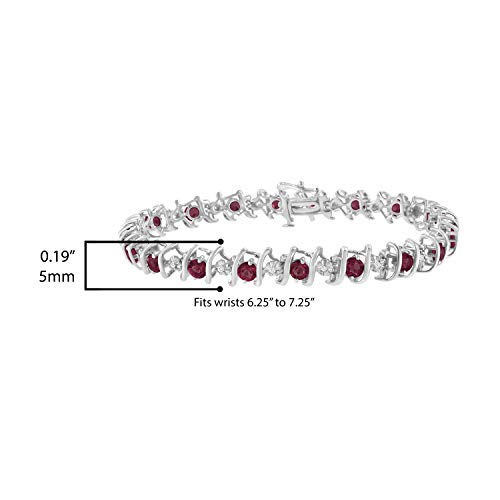 Original Classics .925 Sterling Silver, Lab-Grown Gemstone And 4 Cttw Round Diamond Tennis Bracelet (H-I Color, I1-I2 Clarity) - Created Ruby, July Birthstone #TOP2