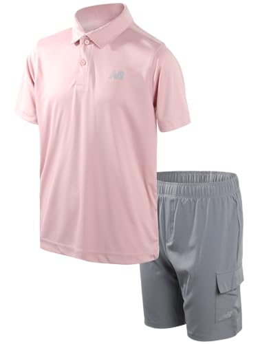 Image of New Balance Boys Short Set - 2 Piece Short Sleeve Collared Golf Boys Polo Shirt & Athletic Shorts for Outdoor Activities