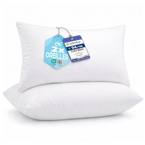 Flowen Oreiller 50x80 Lot de 2 pour Le Lit Coussins pour Dormir et Décoratifs Antiallergiques Anti-Acariens et Rafraichissant Rectangulaire Taie d'oreiller...