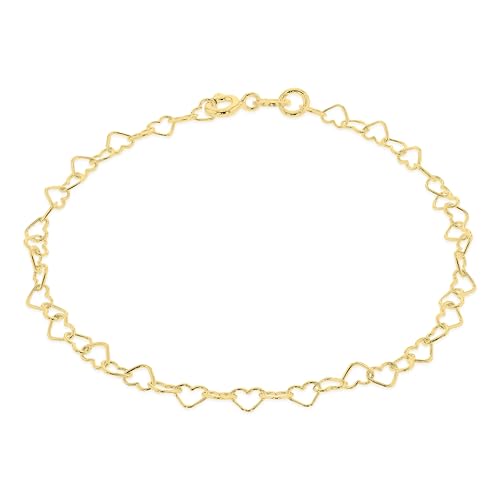Bracelet en argent sterling plaqué or jaune pour femme avec cœurs ajourés