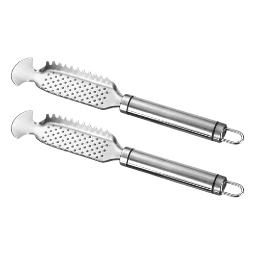 NUOBESTY Lot de 2 Écailleurs à Poisson en Acier Inoxydable Double Lame Outil Manuel pour Écaillage et Nettoyage des Fruits de Mer Accessoire Cuisine Pratique pour Usage Domestique