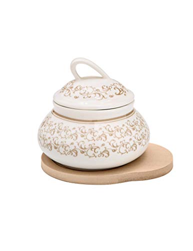 Brandani 53554 Zuccheriera Riccioli Di Fata Porcella Con Supporto Bamboo Naturale Cm D 10.5X9H