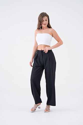 Wide Leg Work Pants Women’s Elastic High Waisted Casual Office Dress Pants Trousers with Pocket Normal and Plus Size Slacks4