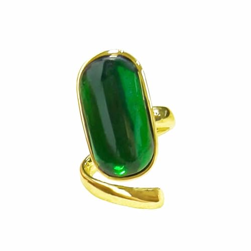 Vintage Imitation Emerald Green Stacking Statement Ring for Women Gold Plated Chunky Wide Geometric Birthstone Adjustable Expandable Open Wrap Rings Comfort Fit Retro Birthday Christmas Jewelry Gift