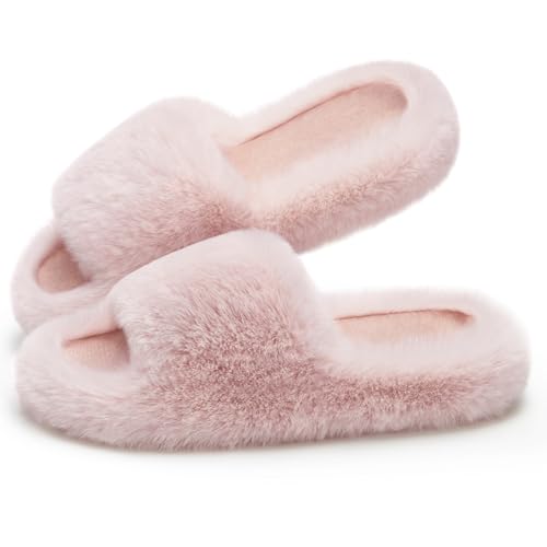ATHMILE Womens Slippers with Arch Support Memory Foam Fuzzy House Slippers for Women Lightweight Cozy Indoor Open-toe Comfy Birthday Valentine's Day Gifts