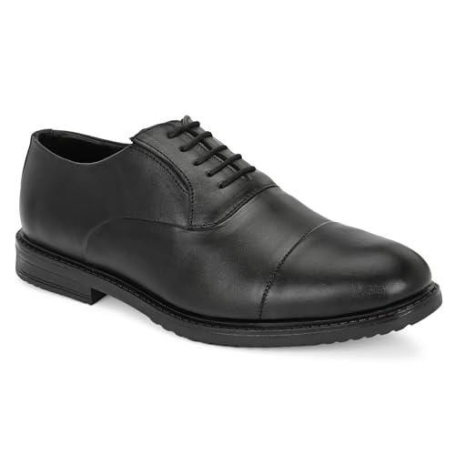 Image of Men's Premium Leather Oxford Lace-Up Formal Shoes | Stylish Cap Toe Design, Soft Cushioned Insole, Rubber Outsole | Perfect for Business, Office Dress, Party & Wedding Footwear