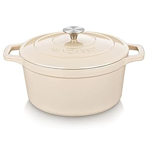 vancasso Cast Iron Dutch Oven, 6 qt Dutch Oven Pot with Lid, Round Dutch Oven Cast Iron Pot with Non Stick Enamel Coating for Bread Baking, White Dutch Oven for Kitchen