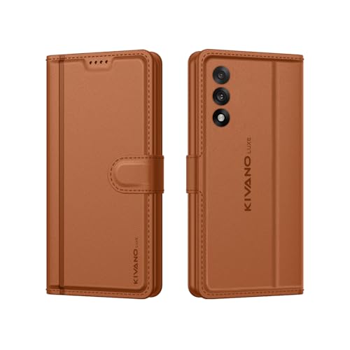 Image of KIVANO LUXE Compatible for OnePlus Nord 5 5G Luxury Handmade Leather Magnetic Flip Folio Case | Card Holder & Kickstand | Slim Protective Cover | Unisex - Brown