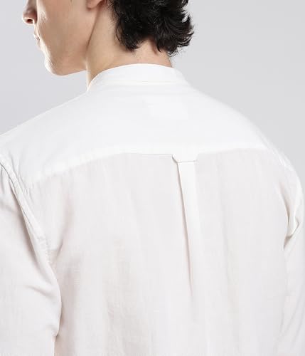 Image of TURMS Men's Casual Solid Linen Shirt | Water Repellent | Anti Stain Anti Odor | Kansas Linen | Mandarin Collar | Full Sleeves