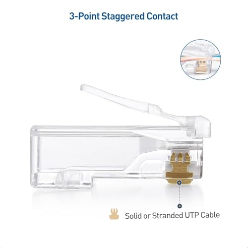 Image of ComTech RJ45 Cat6 PassThrough Connectors RJ45 Ends,(Pack of 100) Cat5 Cat5e Cat6 8P8C Modular Plug Ethernet Cable Crimp Connectors UTP Network Plug, Solid & Stranded Wire, LAN Crimp Ends