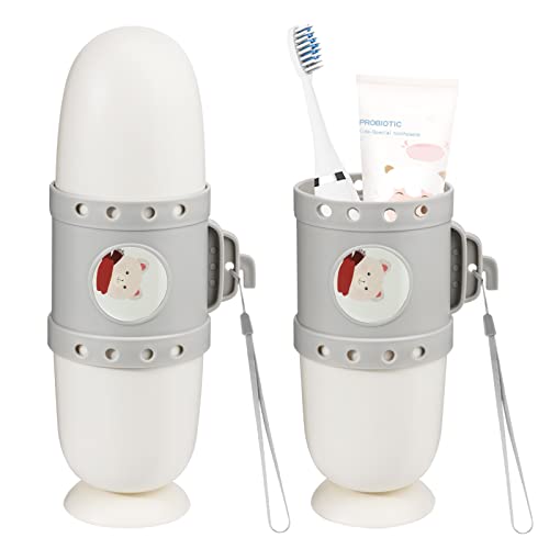 Pwsap Caja Cepillo Dientes Para Niños, Portacepillos de dientes 3 en 1 extraíble y portátil, Cepillo de Dientes Organizador, per Campismo, Escola, Vida Diária (Blanco)