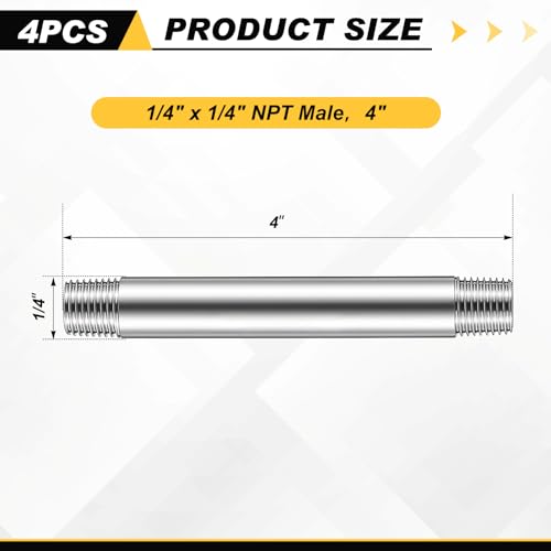 Image of 4 Pcs 304 Stainless Steel Pipe Fittings 1 /4 inch NPT x 1 /4 inch NPT Male Threaded 4 inch Length Nipple Cast Pipe Fittings for Oil Air Fuel