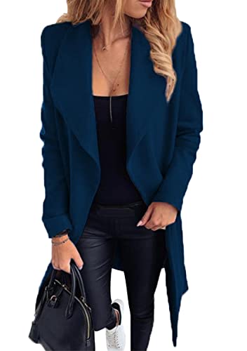 YMING Womens Winter Wide Lapel Trench Coat Wool Blend Belted Jackets Solid Color Wrap Long Coats