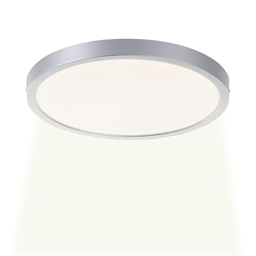 LED Deckenleuchte Navara, &Oslash; 37,5cm, H&ouml;he 3 cm, 2900 Lumen, 4000 Kelvin, IP44 spritzwassergesch&uuml;tzt, Ideal f&uuml;r Bad und Feuchtr&auml;ume, Flach und Energiesparend, Modernes Design, Kunststoff, silber