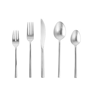 Fortessa Arezzo 18/10 Stainless Steel Flatware, 20 Piece Place Setting, Service for 4, Brushed Stainless Steel – 5PPS-165BR-20PC