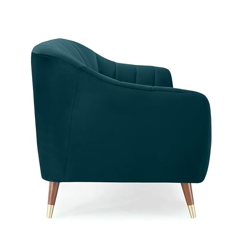 Image of AMATA Marino Solid Wood 3+2 Seater Ocean Blue Suede Velvet Fabric Sofa Set with Two Cushions Perfect for Home Office Guests Living Room (04 Ocean Blue, 3+2 Seater)(3 Year Warranty)