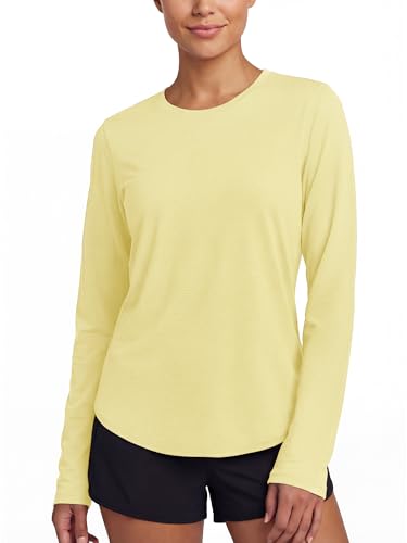 Stelle Women Long Sleeve Workout Tops UPF 50+ UV Protection Running Athletic Shirt Lightweight Quick Dry (Butter M)