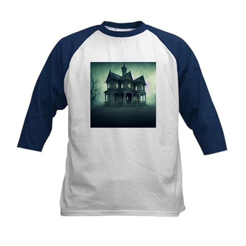 CafePress Haunted House Kids Baseball T Shirt Kids Cotton Baseball Jersey, 3/4 Raglan Sleeve Shirt Navy/White
