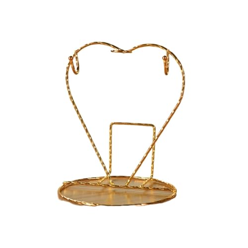 ESHDGFYB Tassenständer for die Arbeitsplatte mit 6 Haken for Tassenbäume, Metallbecherhalter mit Ablagefläche. Kaffeetassenhalter aus besprühtem Eisen for 2 Untertassen und 2 Tassen(Golden)