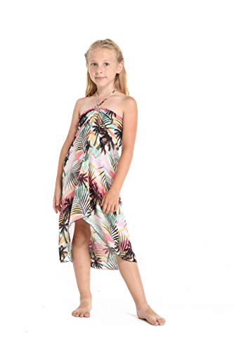 Girl Hawaiian Halter Dress in Neon Sunset2