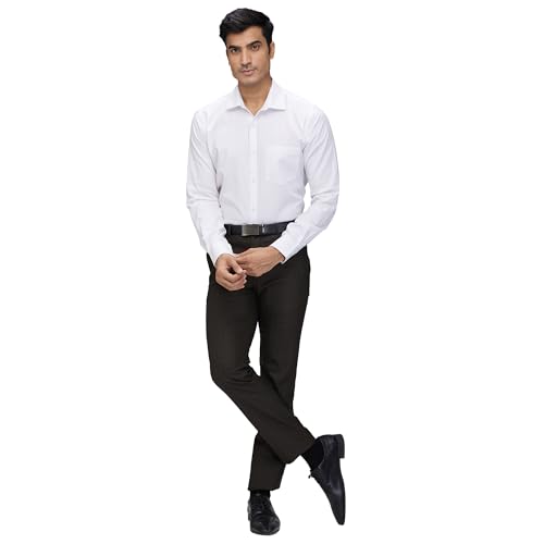 Image of Raymond Men's Slim Fit Checks Pattern Poly Viscose Blend Flat Front Formal Trouser