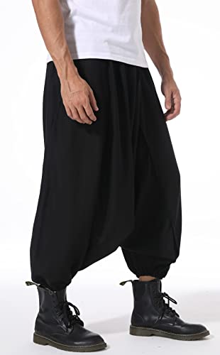 PACEIADTA Men's Casual Skirt Pants Loose Wide Leg Hippie Harem Trousers3