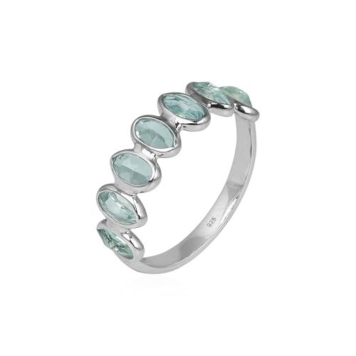 Blue Topaz Ring for Women 925 Sterling Silver Half Eternity Band Natural Gemstone Ring