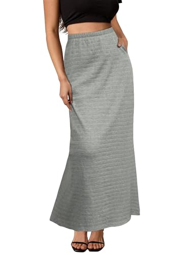 Women's Fall Stylish Maxi Skirt Casual Elastic High Waist Soft Stretchy Autumn Daily Office Vacation Outfits with Pockets