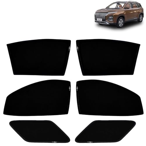 Image of KINGSWAY Car Sun Shade Curtains Only Compatible with Morris Garages (MG) Hector Plus (2022 to 2025) | Z-Black Fix-Type (Non-Magnetic) | UV & Heat Protection | Pack of 6 Pcs