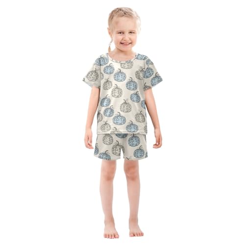Pajama Short Sets Pumpkin Pattern with Floral Soft Cotton Summer Sleepwear 2 Piece PJS Size 5-14T4