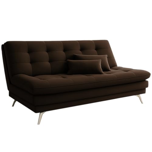 Image of FURNY Eagel 3 Seater Fabric Sofa Cum Bed with 2 Cushions (Brown) with Velvet Fabric | Durable with Comfort | Perfect for Living Room, Bedrooms, Offices