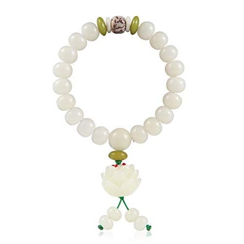 Smiling sunflower White Jade Bodhi Root Lotus Hand String Bodhi Buddha Beads Rosary Beads for Men and Women with a Single Ring Bracelet -Lotus