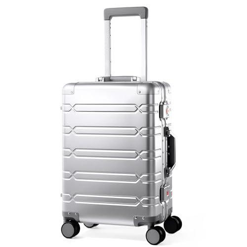All Aluminum Carry On Luggage 22x14x9 Airline Approved，Zipperless Luggage Premium Aluminum Suitcase Luggage, Hard Shell Carry On Luggage with Spinner Wheels (silver, 20inch)