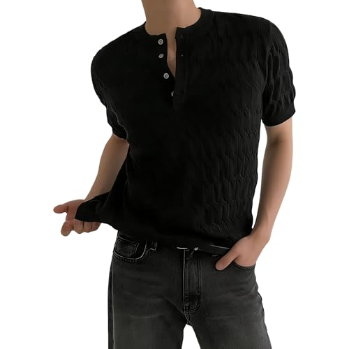 T-shirt en tricot d'été homme anti-transpiration à col Henry chic