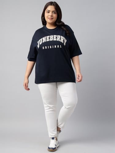 Image of JUNEBERRY 100% Pure Cotton Oversized Baggy Fit Cool Front Chest Graphic Printed Half Sleeve Plus Size T-Shirt for Women & Girls (Sizes: 2XL to 5XL)