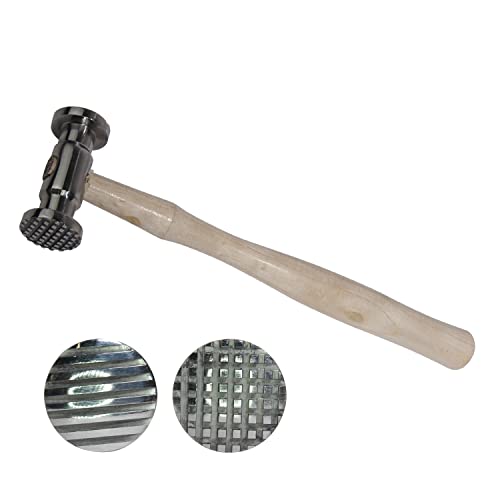 Double-Faced Texture Hammer with 2 Faces Round Checkered and Wide Pinstripe Texturing Metal Forming Jewelry Pattern Making Hammering Tool