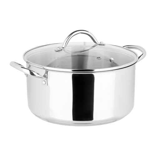 Sitram 717095 Faitout Endurance Ø24cm 100% Acier Inoxydable avec couvercle en Verre - fond triple épaisseur - Intérieur sans revêtement nocif - Tous feux...