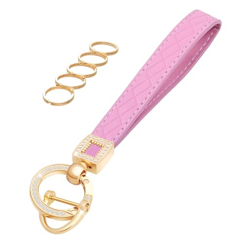 Image of OHKYOOT Leather Wristlet Keychain,Wrist Keychain Car Key Chain with 5 Key Ring and Anti-Lost D Ring