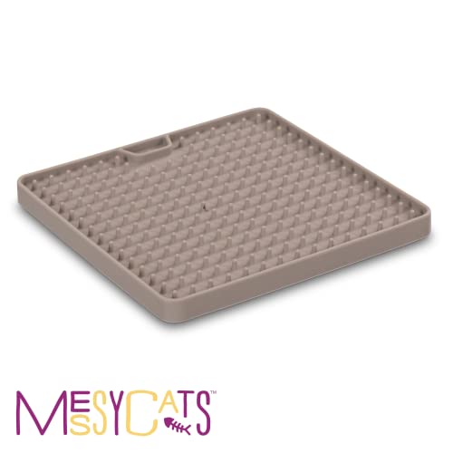 Messy Mutts & Cats Silicone Reversible Interactive Feeding And Licking Mat | 5.5” X 5.5” | Slow Feeder For Boredom & Anxiety | Lick Pad For Cats & Small Dogs | Grey #TOP4