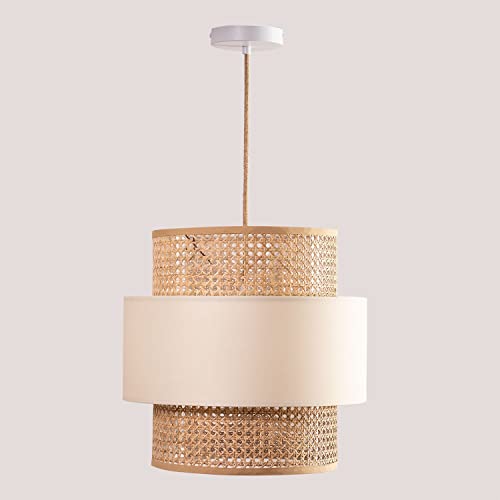 SKLUM Deckenlampe aus Rattan Satu Beige Leinen Cover