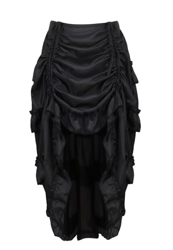 Schwarz Rock Damen Steampunk Röcke Übergrößen Spitze Asymmetrische High Low Vintage Kleid Gothic XL