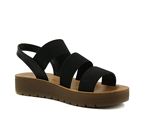 Soda Button ~ Women Slip On Casual Open Toe Three Elastic Bands With Ankle Strap Fashion Gladiator Sandal (Black, Numeric_8) #TOP1